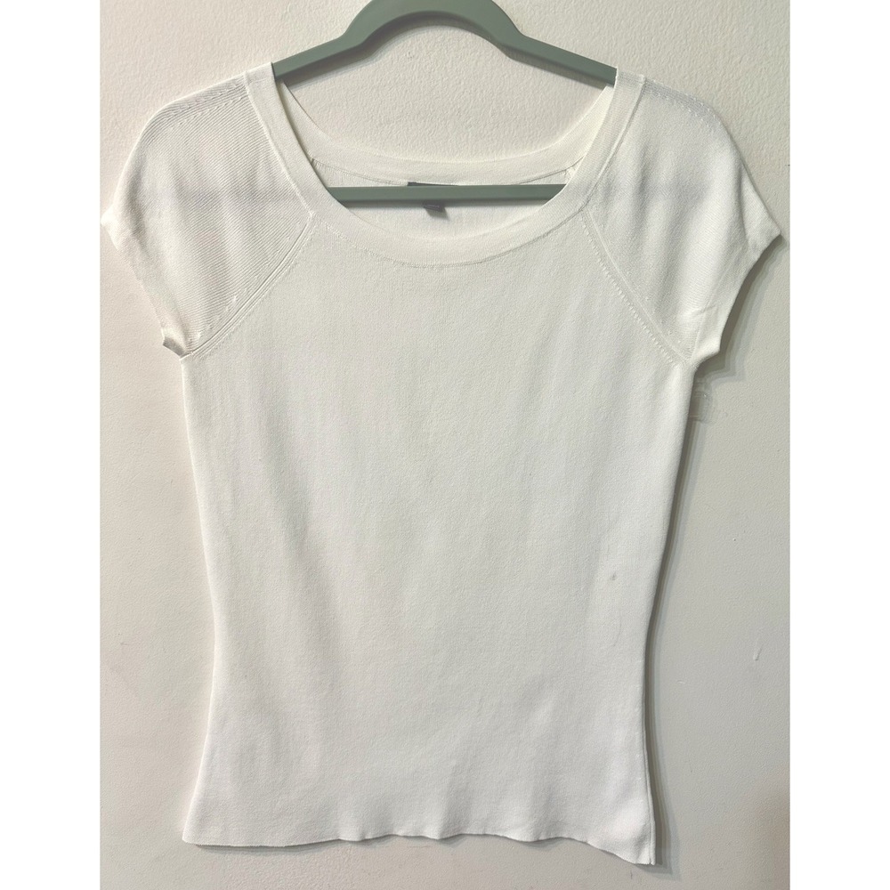 Ann Taylor Top Womens Small White Ivory Cap Sleeve Fine Knit Sweater Rayon Blend